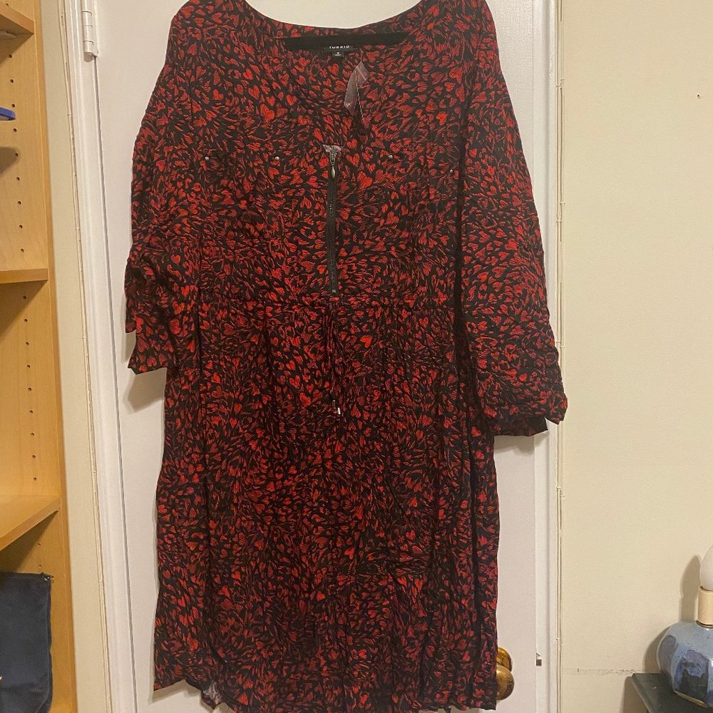 Black Heart Challis Zip Front Shirtdress